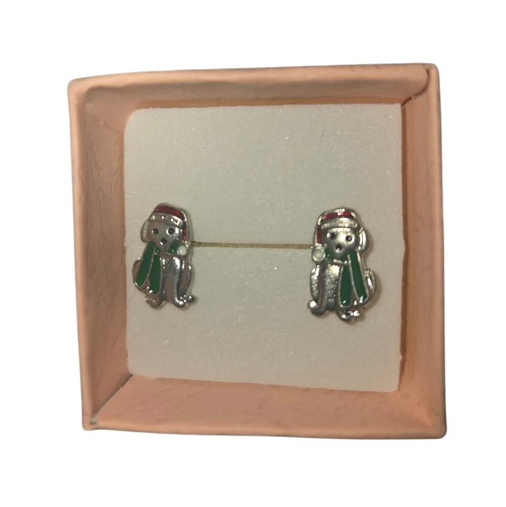 Christmas Silver Dog‎ Kid's Earrings